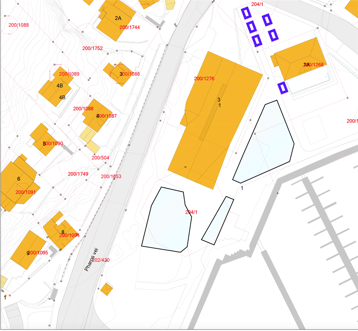Kart over utleieområdet B104 Grimstad sentrum - Klikk for stort bilde