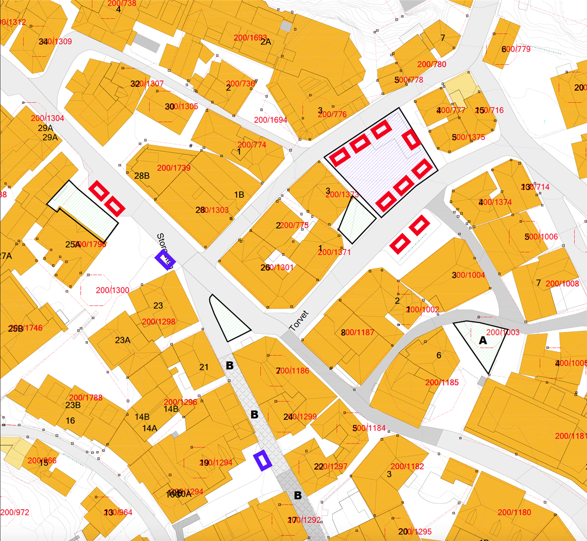 Kart over utleieområdet B101  Grimstad sentrum - Klikk for stort bilde