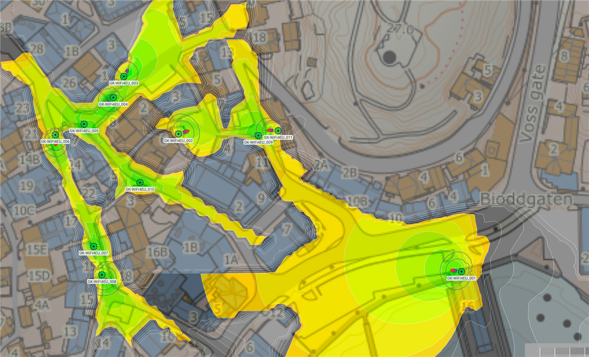 Kart som viser estimert dekning i Grimstad sentrum - Klikk for stort bilde