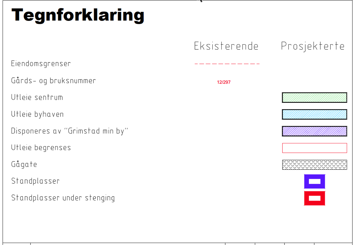 Tegnforklaring utleieområder Grimstad sentrum - Klikk for stort bilde